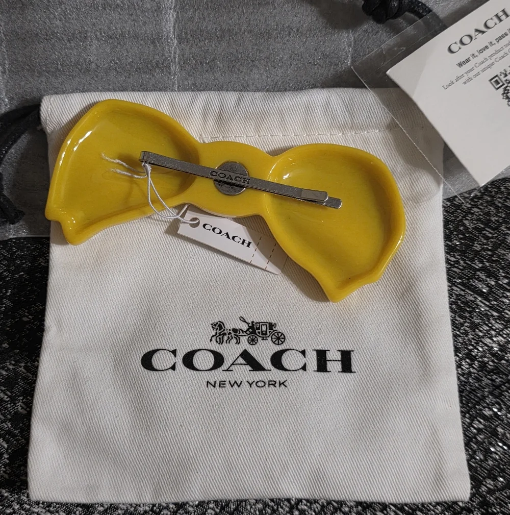 Coach Yellow Crystal Bow Barrette Hair Pin - Picture 2 of 5